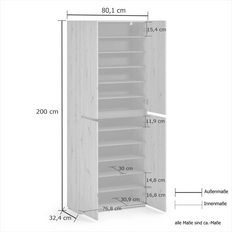 Scarpiera XXL a 4 ante e 2 specchi MISTER Made in Italy cm 80x35x200h