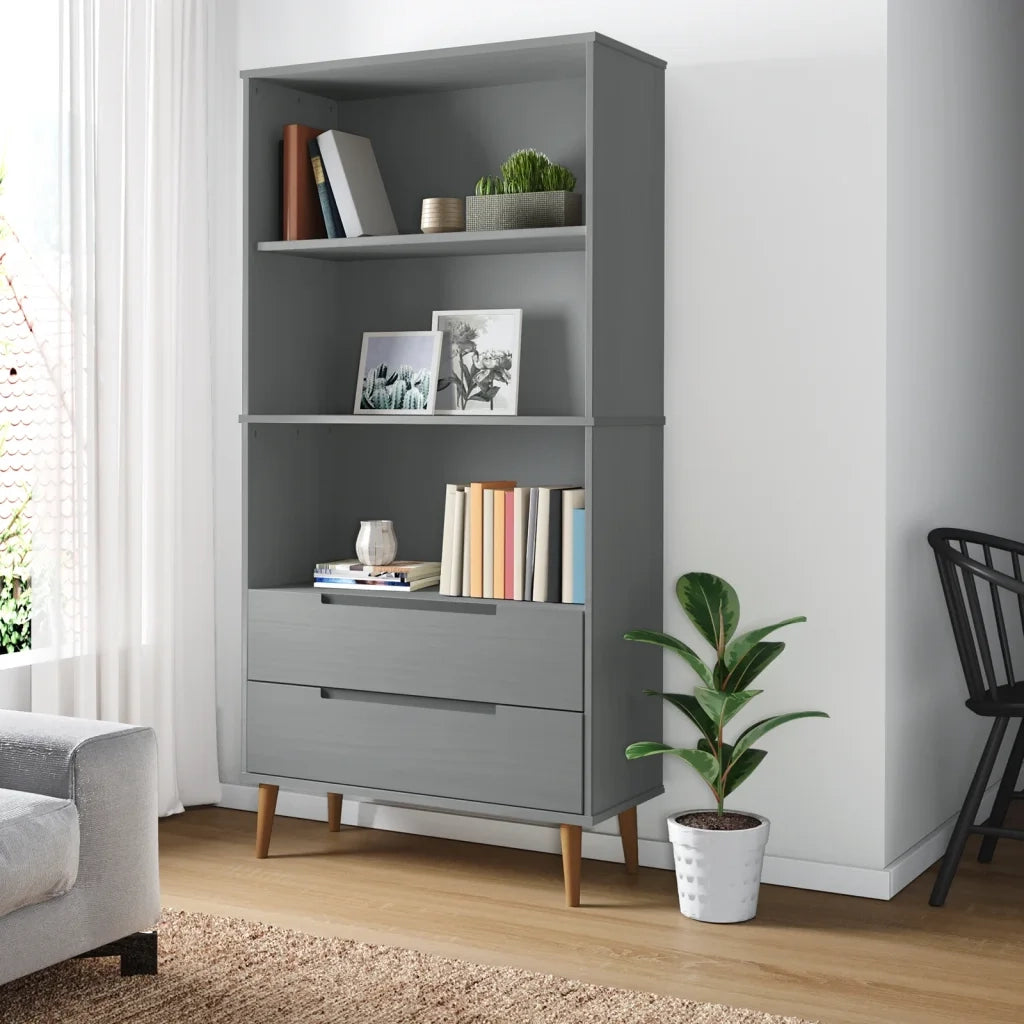 Libreria-Scaffale per Libri-Mobile di Stoccaggio MOLDE Grigia 85x35x170,5 cm in Legno Massello di Pino
