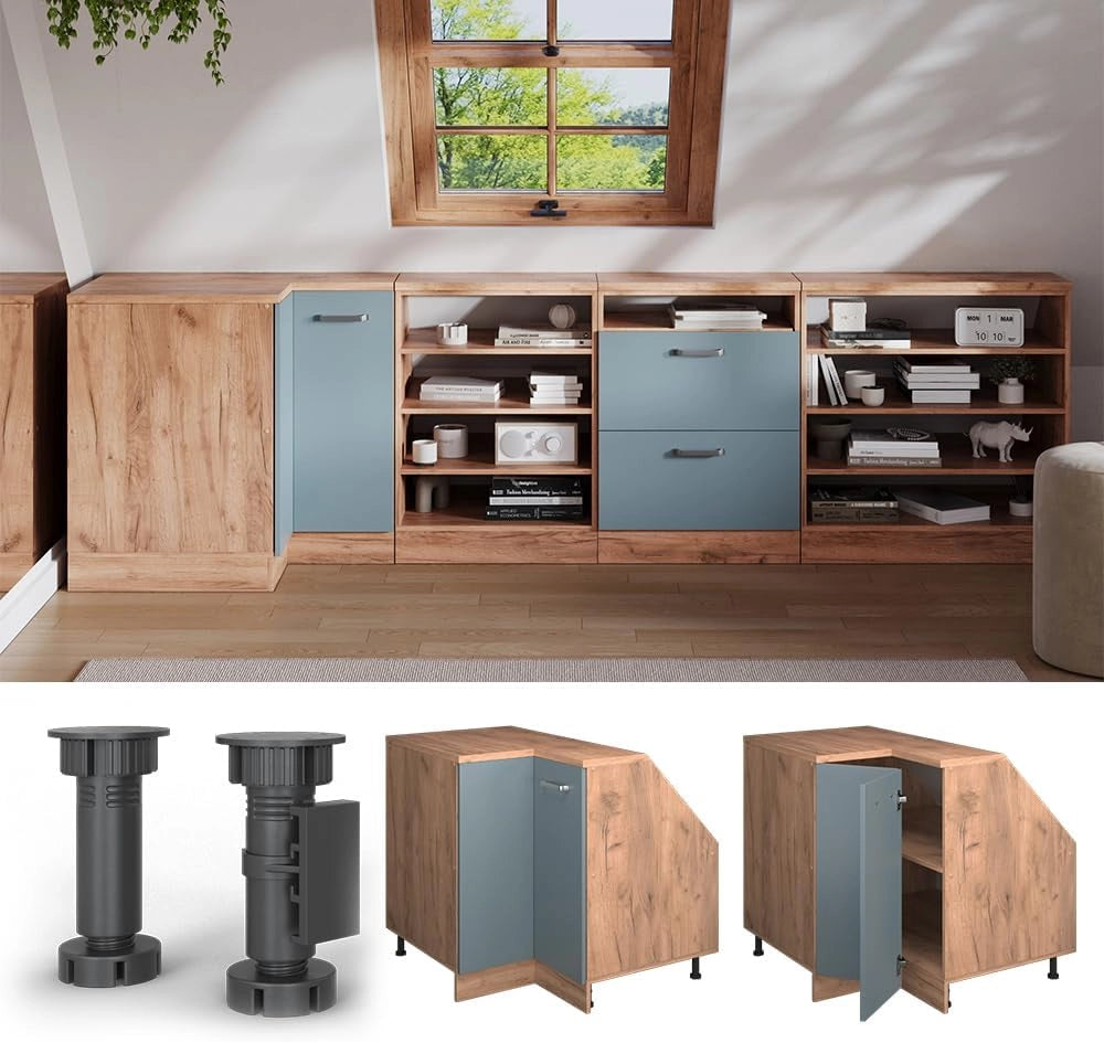 Mobile sottotetto Mobile angolare Rion, Grigio-blu, 75.6 x 81.6 cm con 1 porta, carcassa dell’armadio profondità 60 cm, adatto per il salvaspazio sotto tetti spioventi