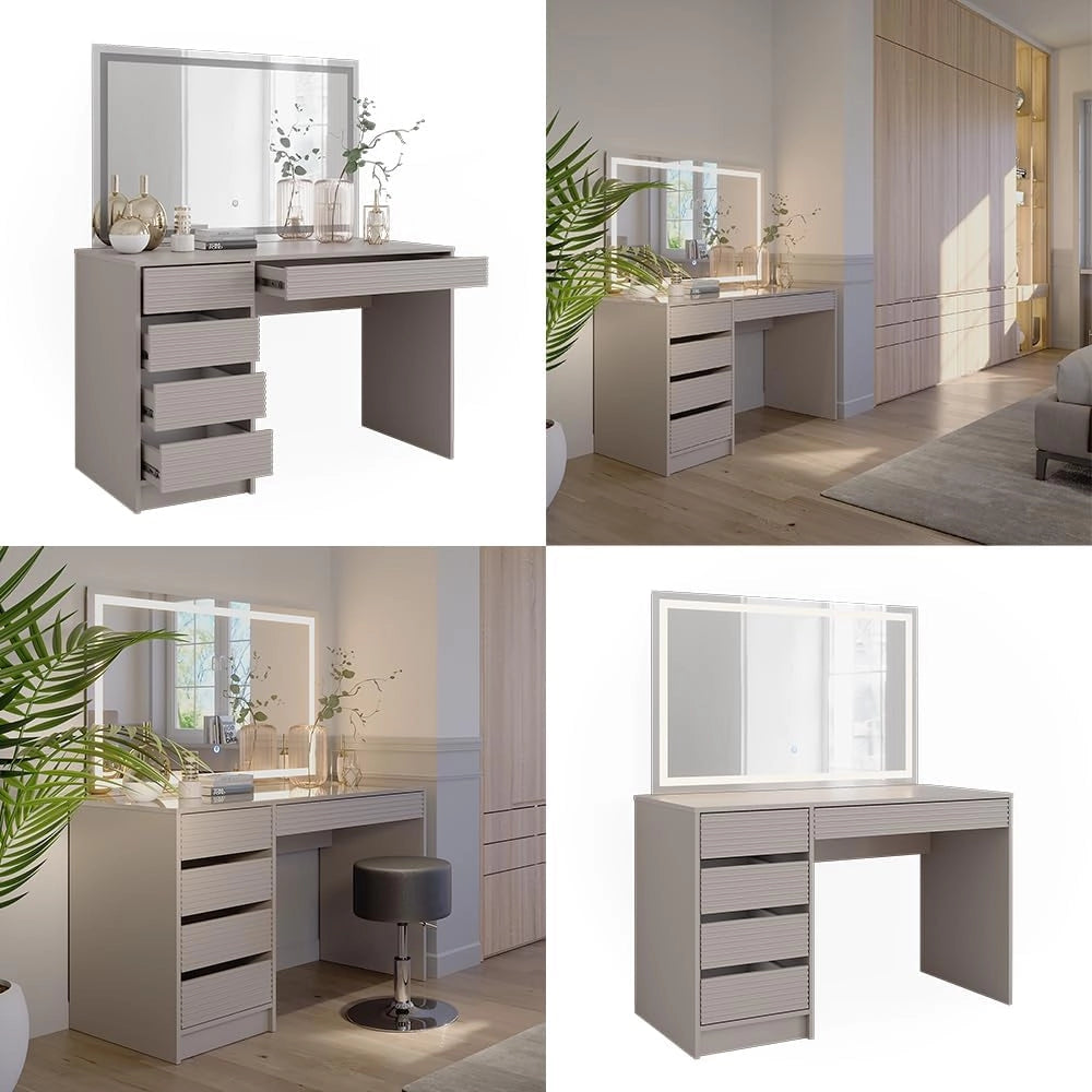 Vicco Tavolo da toilette Sherry, Cachemire, 120 cm con specchio a LED