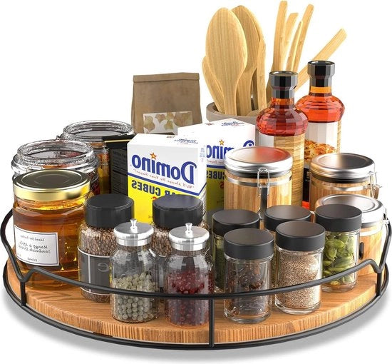 Organizzatore a rotazione per cucina in legno - Raccoglitore di spezie rotante con superficie anti-slip - Mobile organizzatore rotante per sala da pranzo e armadi
