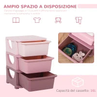 Cassettiera in Plastica Colorata per Cameretta con 3 Cassetti, Arredamento Casa e Asilo 37x37x56.5cm Rosa