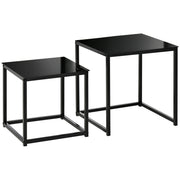 Set 2 Tavolini da Salotto Quadrati Moderni, in Acciaio e Vetro Temperato, Nero
