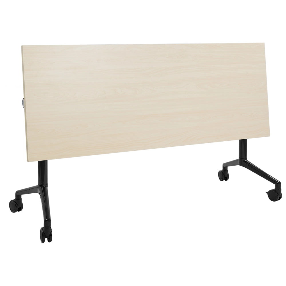 Scrivania rettangolare pieghevole con rotelle portatile con struttura in metallo marrone chiaro e nero 160 x 60 cm stile moderno