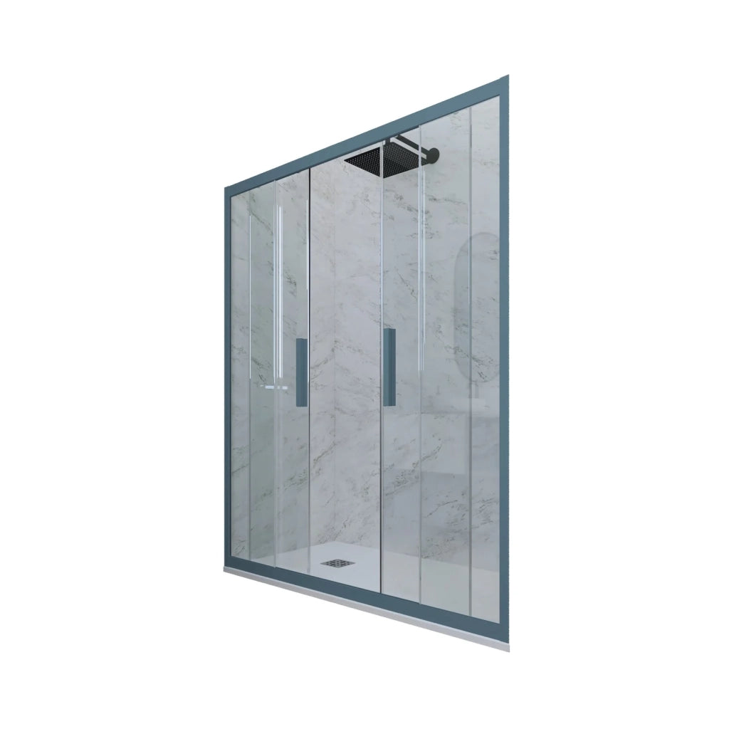 Porta doccia scorrevole 130 CM H 200 Vetro Trasparente Profilo Blu Navy mod. Glam