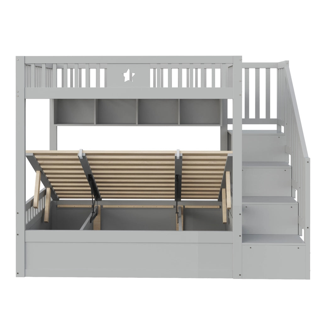 DESMIU Letto a soppalco 2 posti con vano idraulico, scaffali e scala contenitore 140 × 200 cm, senza materasso