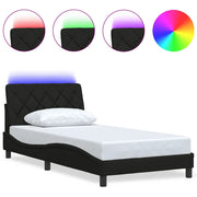 Letto singolo | Letto per adulti | Giroletto con LED senza Materasso Nero 100x200 cm in Tessuto