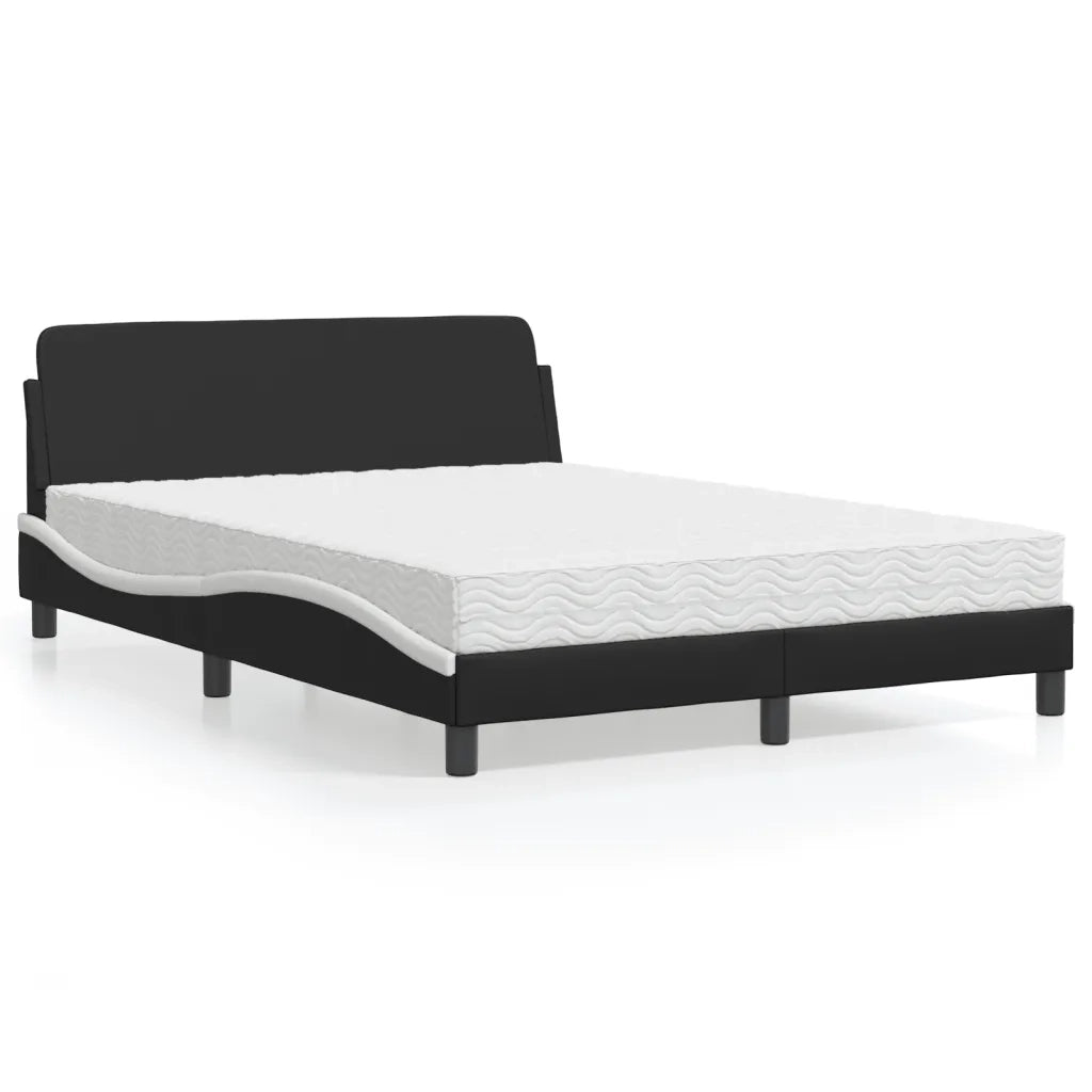 Letto con Materasso Dover Nero e Bianco 140x200 cm in Similpelle