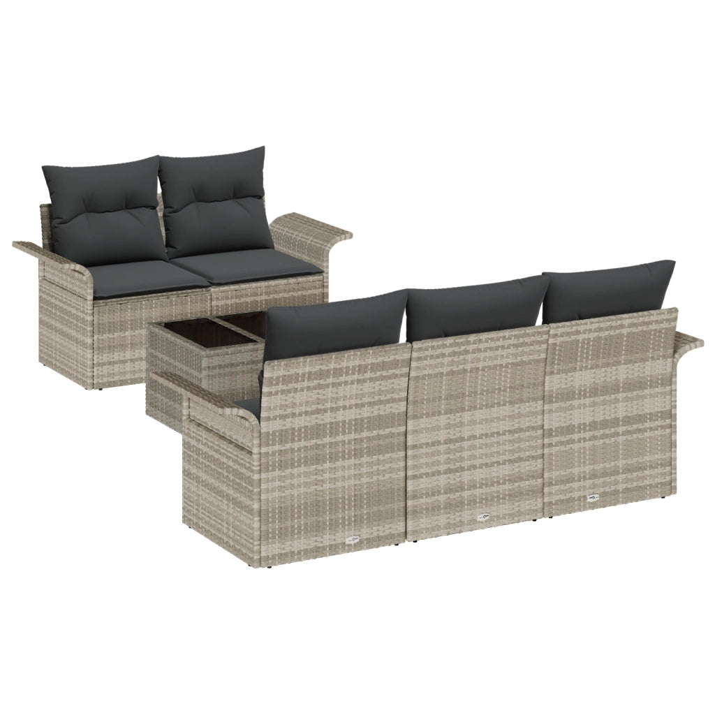 Set Divano da Giardino 6 Pezzi con Cuscini Grigio Chiaro Polirattan