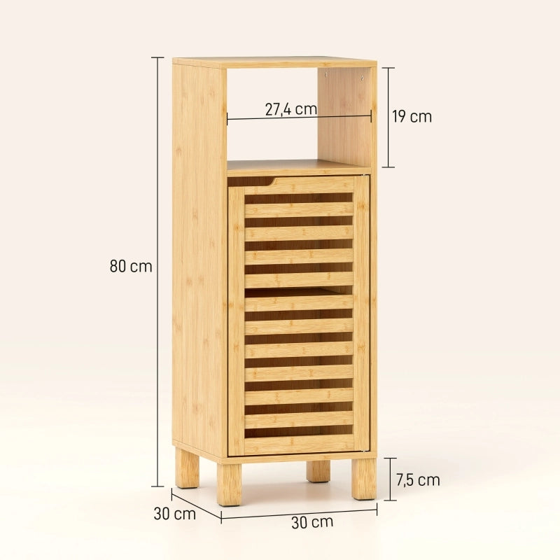 ARMADIO BAGNO con vano aperto e anta a lamelle 30 x 30 x 80 cm Bambù naturale