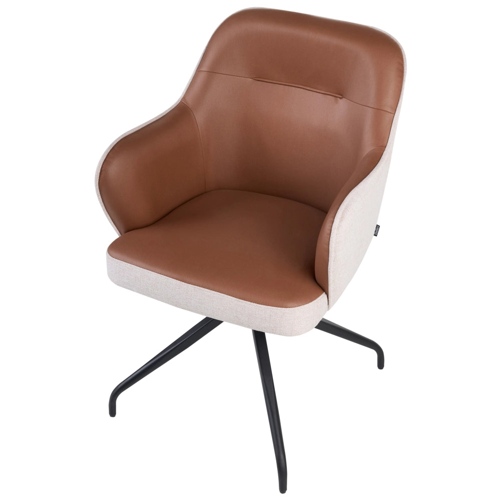Set di 2 sedie da pranzo girevoli in ecopelle marrone con schienale alto in stile scandinavo