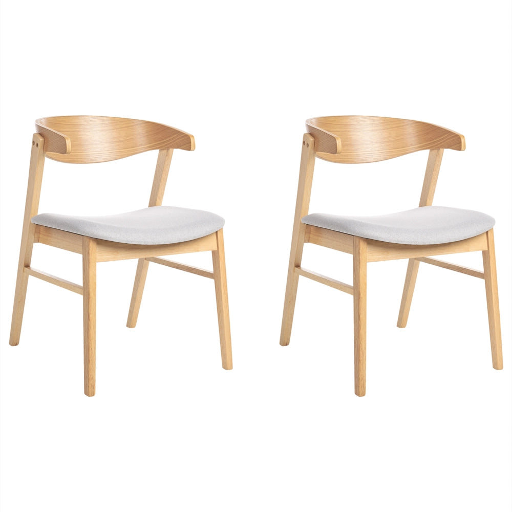Set di 2 sedie da pranzo in legno chiaro e tessuto poliestere grigio Gambe in legno di gomma Stile retrò tradizionale