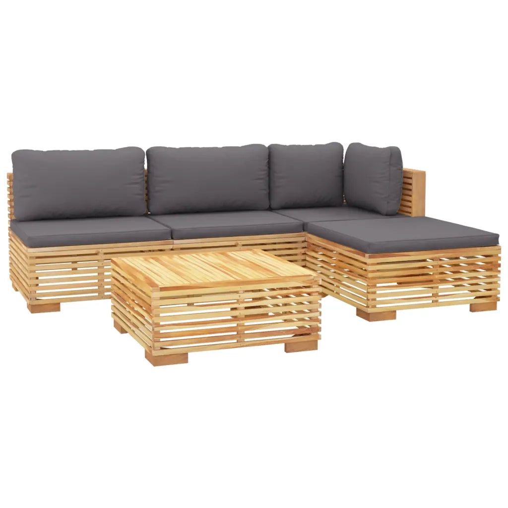 Set Divani da Giardino 5 pz con Cuscini Legno Massello di Teak 3100856