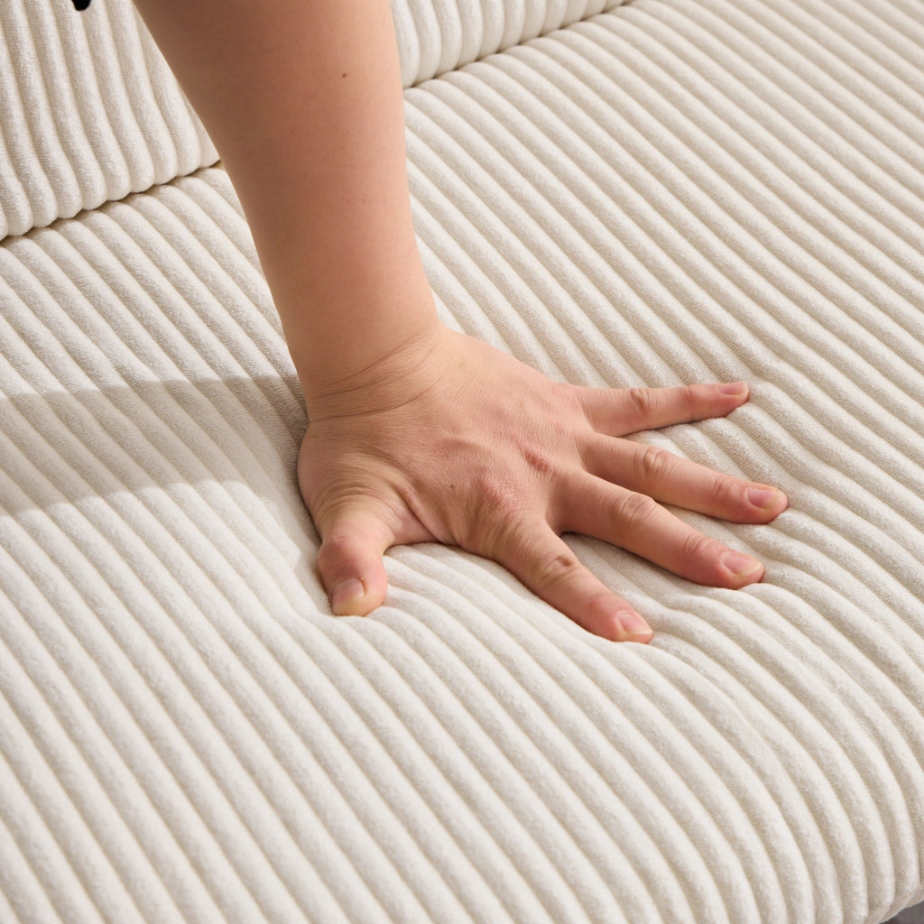 Divano convertibile 2 posti con schienale reclinabile, piedini tondi, velluto a coste, beige