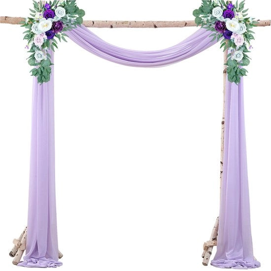 Slender Chiffon, tenda da sposa, con nastri, chiffon drappeggiato per decorazione cerimoniale, sfondo, tenda da festa di gesso - Blu chiaro - 75*550cm