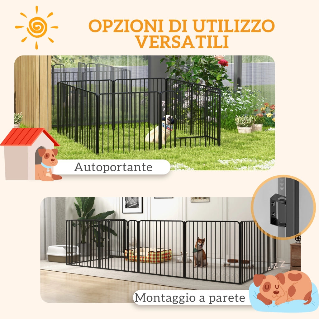 Recinto per Cani Modulabile 8 Pannelli ¨C Zephmum ¨C Acciaio Nero 164x164x80 cm