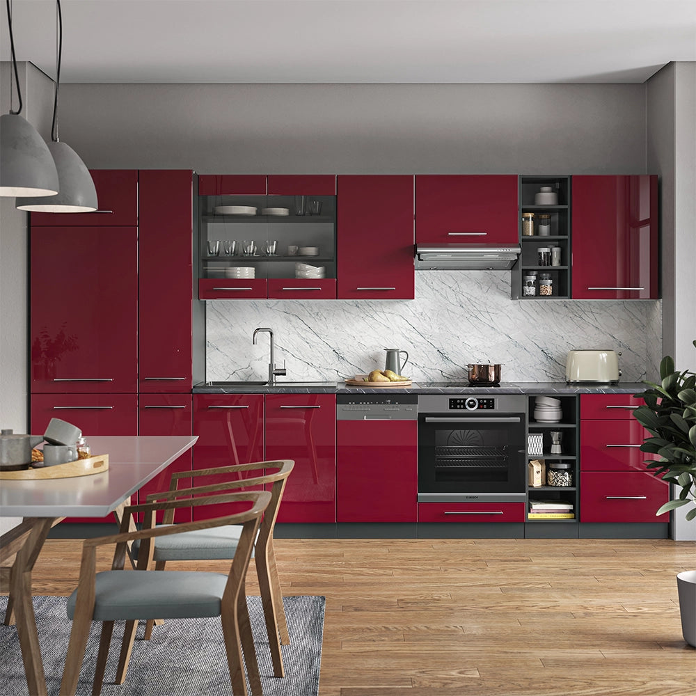 Cucina componibile Fame-Line Bordeaux lucido/Antracite 355 cm, PL Antracite Vicco