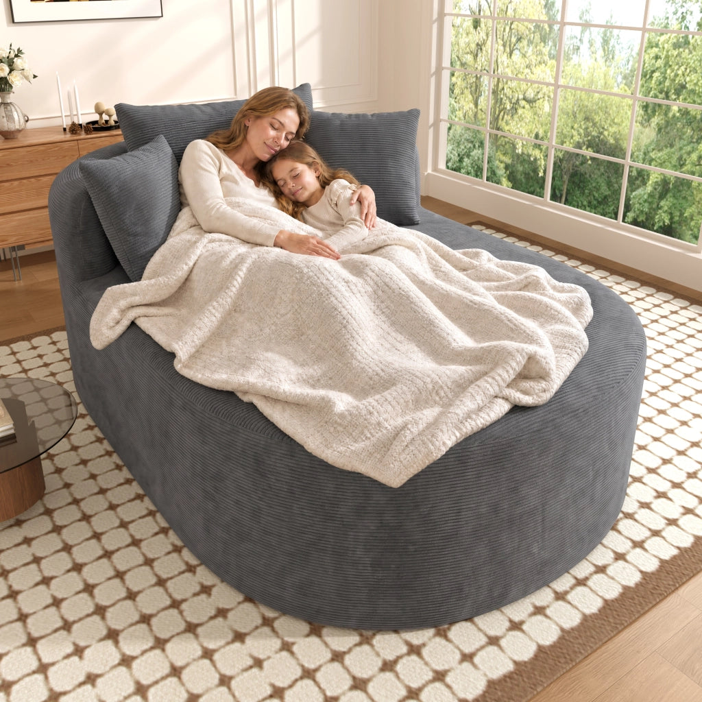 Poltrona relax ovale con seduta profonda e design compatto in velluto a coste - grigio