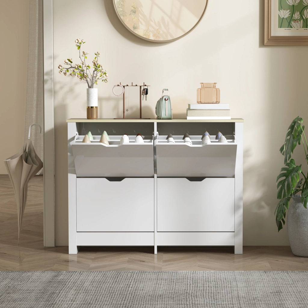 Scarpiera con cassetti e ripiani ¨C zephmum ¨C 105x26x80 bianco e rovere