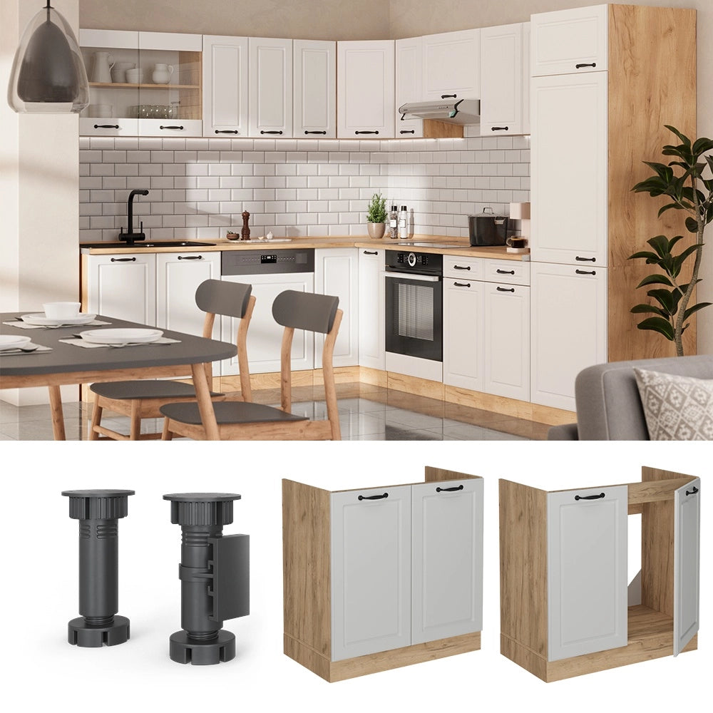 Mobile lavello cucina R-Line Bianco rustico/Rovere dorato 80 cm senza piano di lavoro Vicco