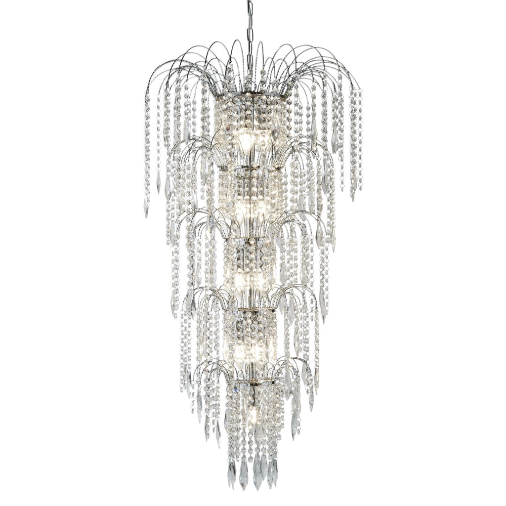 Lampadario Classico Cascata Acciaio Cromo Cristallo 13 Luci E14