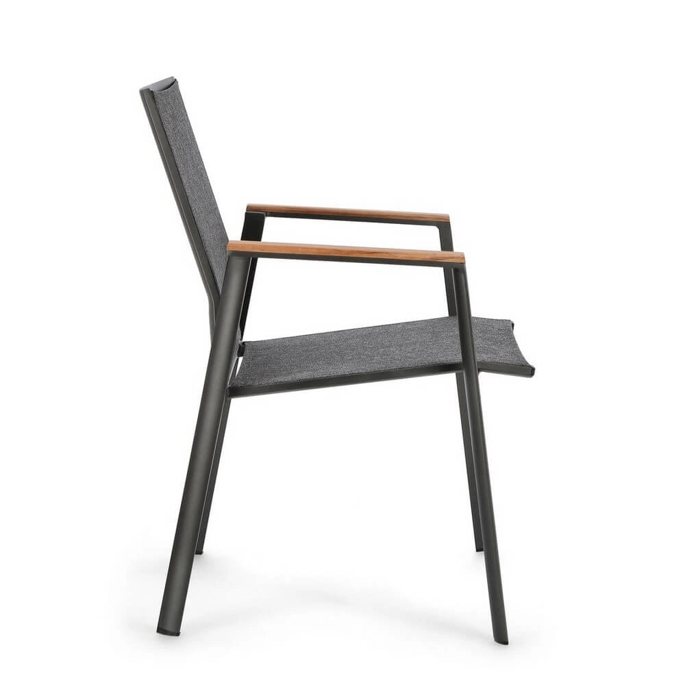Set di 4 Sedie da Giardino con Braccioli in Alluminio e Teak - HIGHLANDER