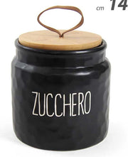 Barattoli in Ceramica Nera Opaca con Coperchio in Bambù Colore e Fantasia: ZUCCHERO