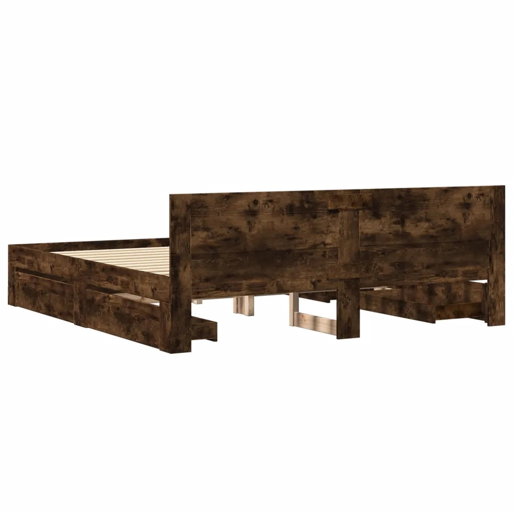 Giroletto con Testiera-Struttura Letto con testiera Rovere Fumo 180x200 cm Legno Multistrato