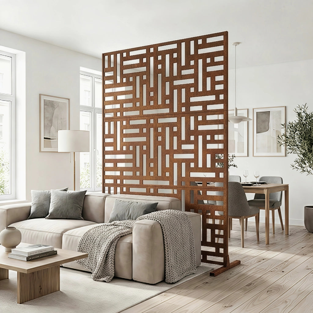 Pannello Divisorio Bernalda Struttura Traforata in Acciaio Corten 180 x 120 cm Marrone Ossidato casa.pro