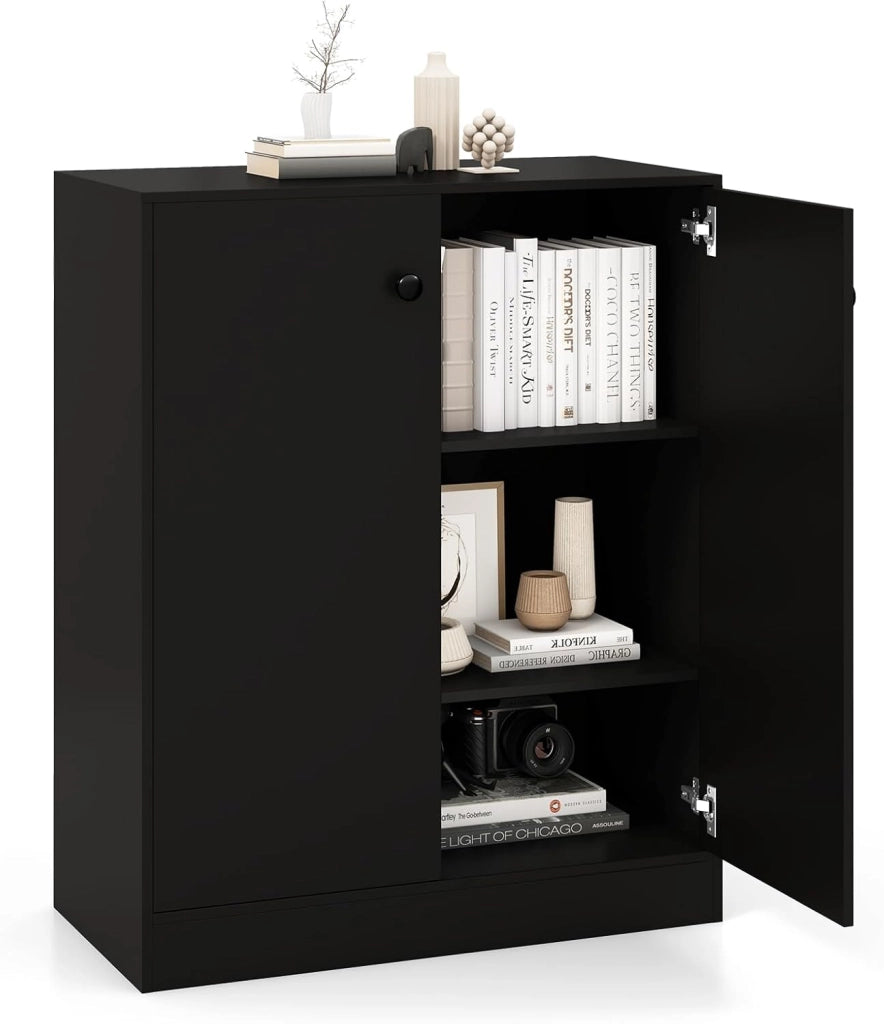 Armadietto da 2 Ante, Mobile da Pavimento con Ripiani a 3 Livelli e Dispositivo Anti-Ribaltamento, per Soggiorno, Sala da Pranzo e Ingresso, 72 x 34 x 85,5 cm (Bianco)
