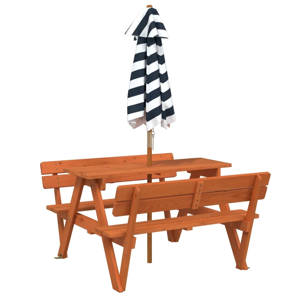 Tavolino da Giardino | Tavolo da Picnic per 4 Bambini con Ombrellone Legno di Abete