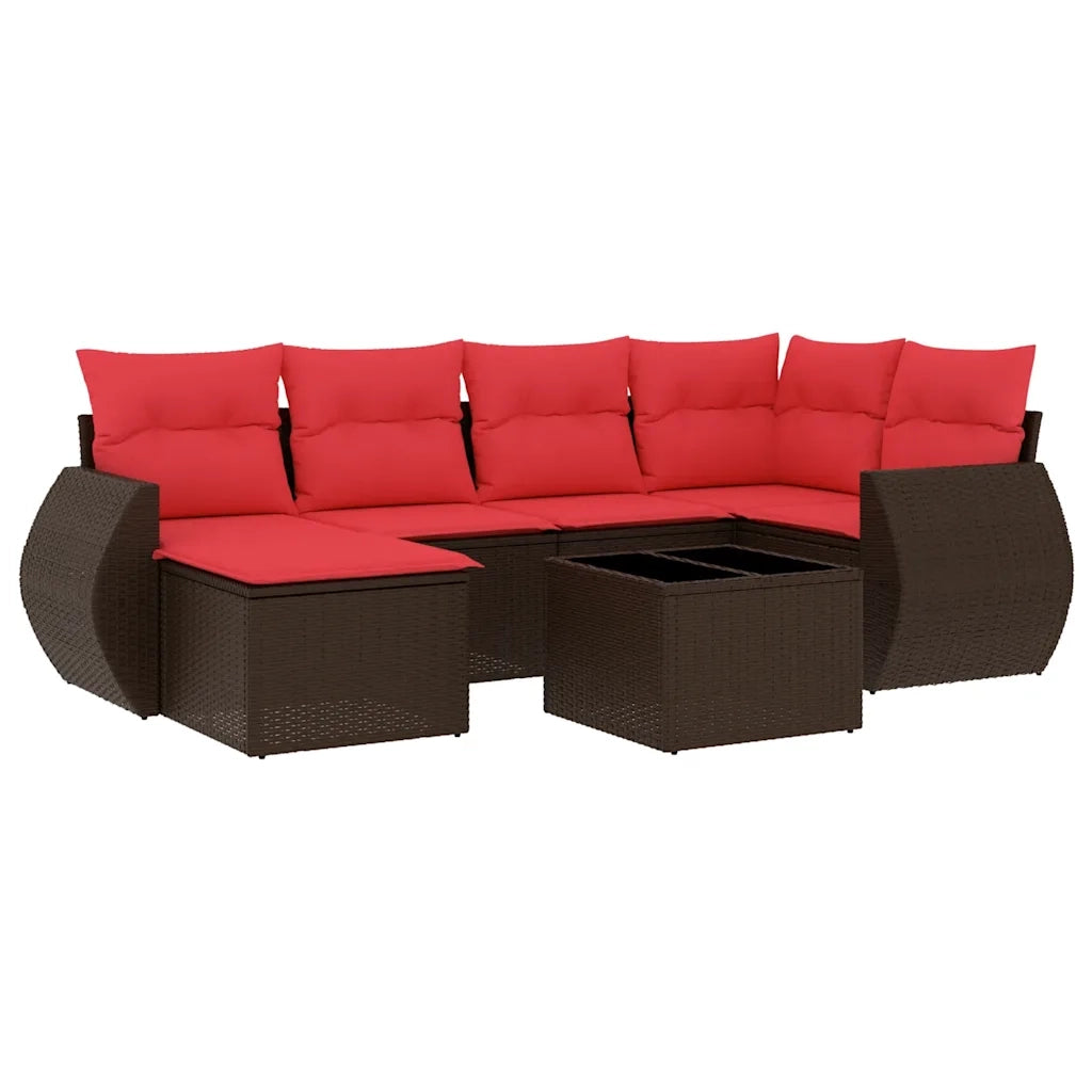 Set Divani da Giardino 7 pz con Cuscini Marrone in Polyrattan 3221673