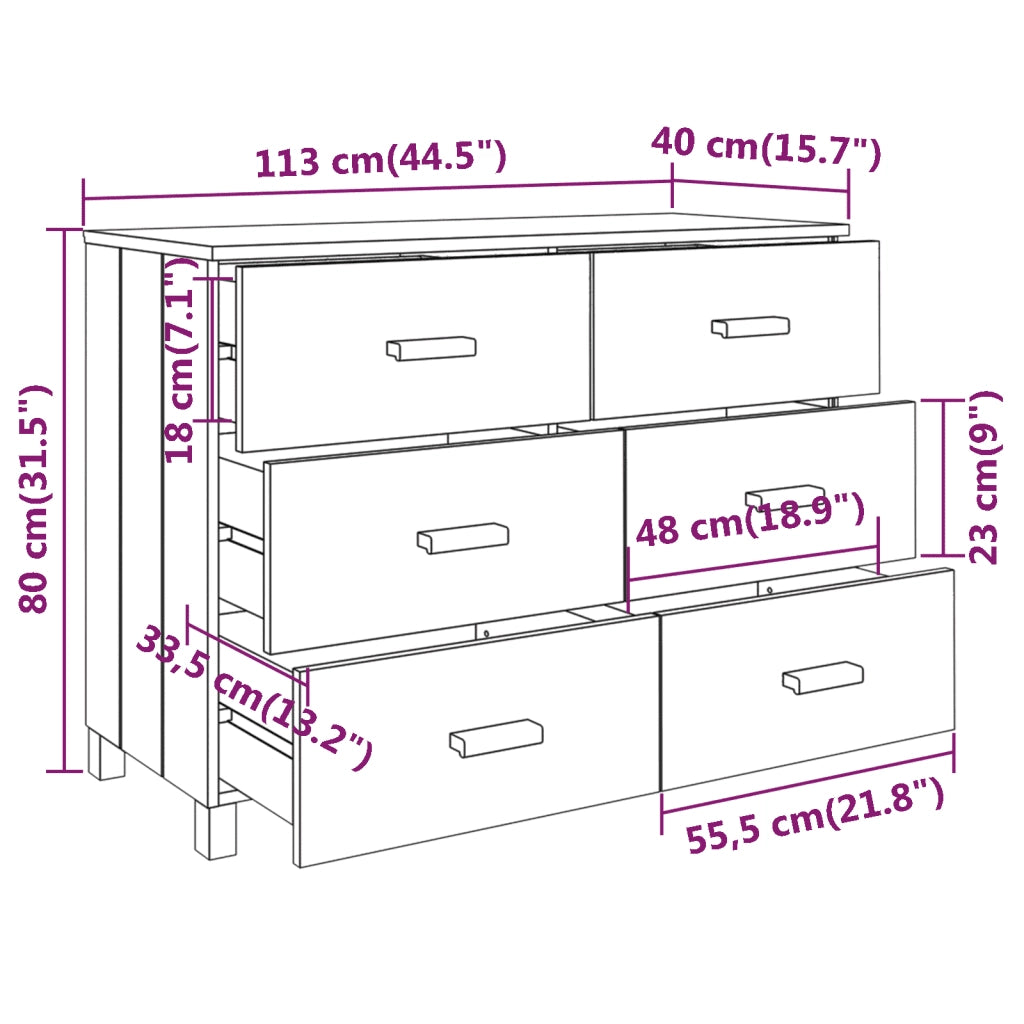 Credenza Grigio Scuro 113x40x80 cm in Legno Massello di Pino cod mxl 26297