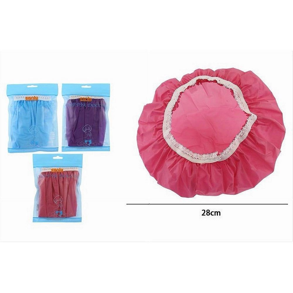 Trade Shop - Set 3 Pz Cuffia Doccia Bagno Elastico Con Bordino A Pizzo Protegge Capelli 87180 -