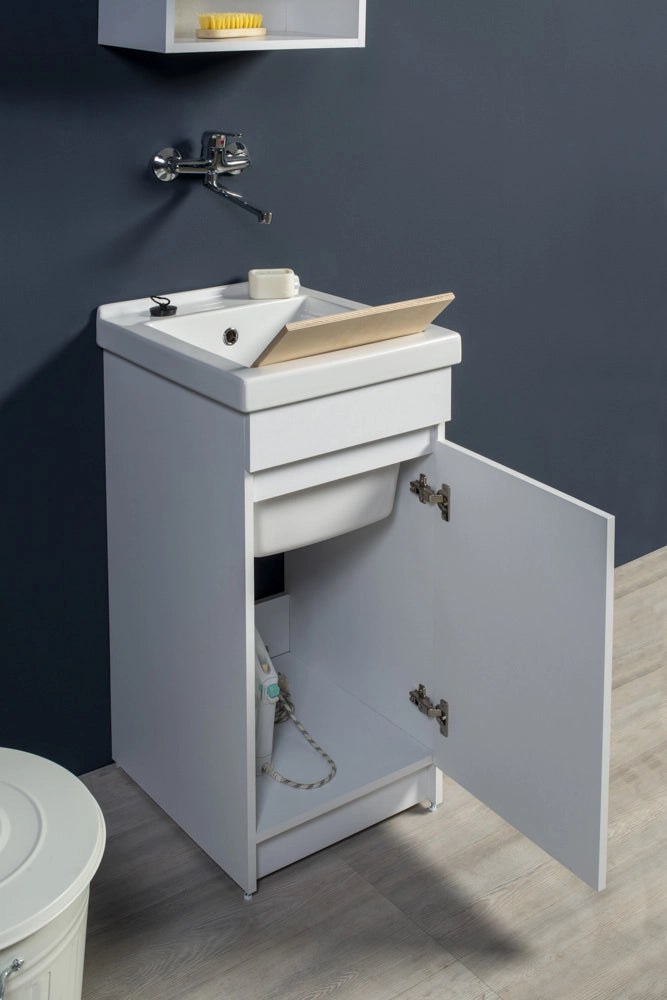 Mobile Lavatoio in Ceramica 1 Anta con Strofinatoio in Legno Massello 45x50x86A cm Olmo Naturale