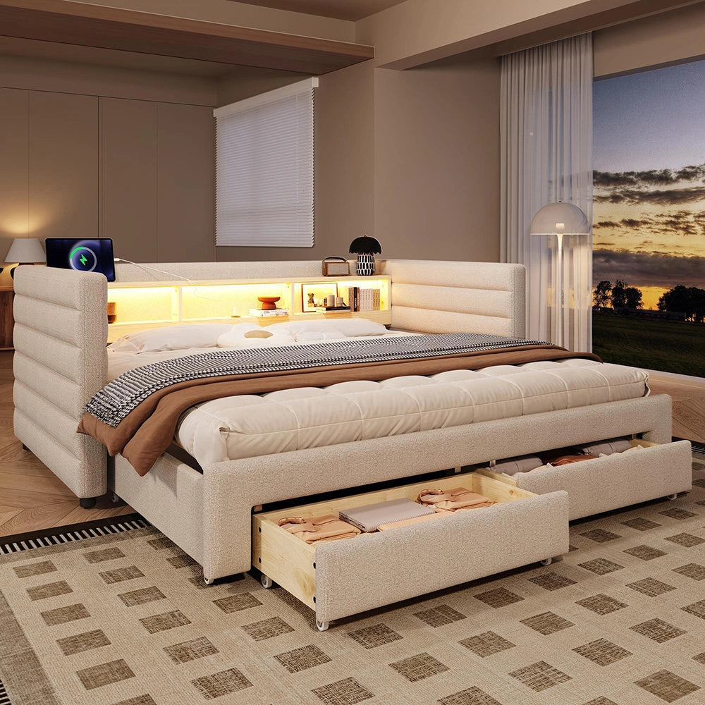 Divano letto 90x190cm?- Xylo - gigogne USB velluto beige