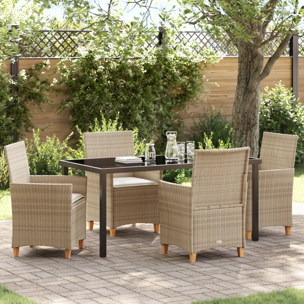 Set di Pranzo da Giardino 5 Pezzi con Cuscini Polyrattan Beige