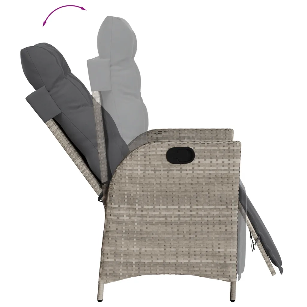 Sedia Reclinabile Giardino Poggiapiedi Grigio Chiaro Polyrattan 365286
