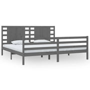 Letto matrimoniale | Letto per adulti | Giroletto Grigio in Legno Massello di Pino 200x200 cm