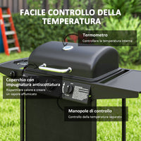 Barbecue a Gas con 4 Bruciatori Indipendenti 108x54x97 cm Coperchio con Termometro Nero