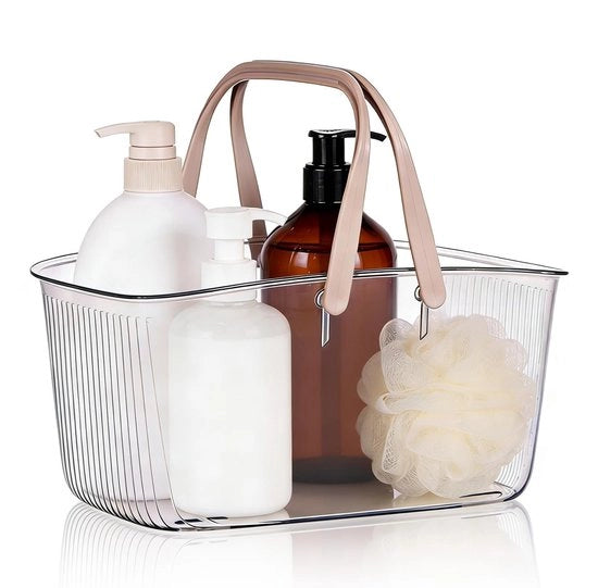 Organizzatore per la doccia portatile - Caddy per la doccia trasparente - Organizzatore per la toilette - Cassetta per l'acqua - Fissaggio per il lavandino - Tolettas leggere - Multifunzionale - Caddy per la doccia