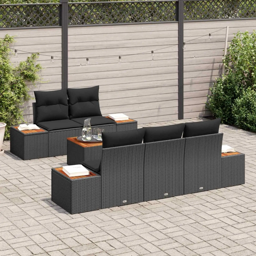 Set Divano da Giardino con cuscino 6 pcs Nero Poly Rattan