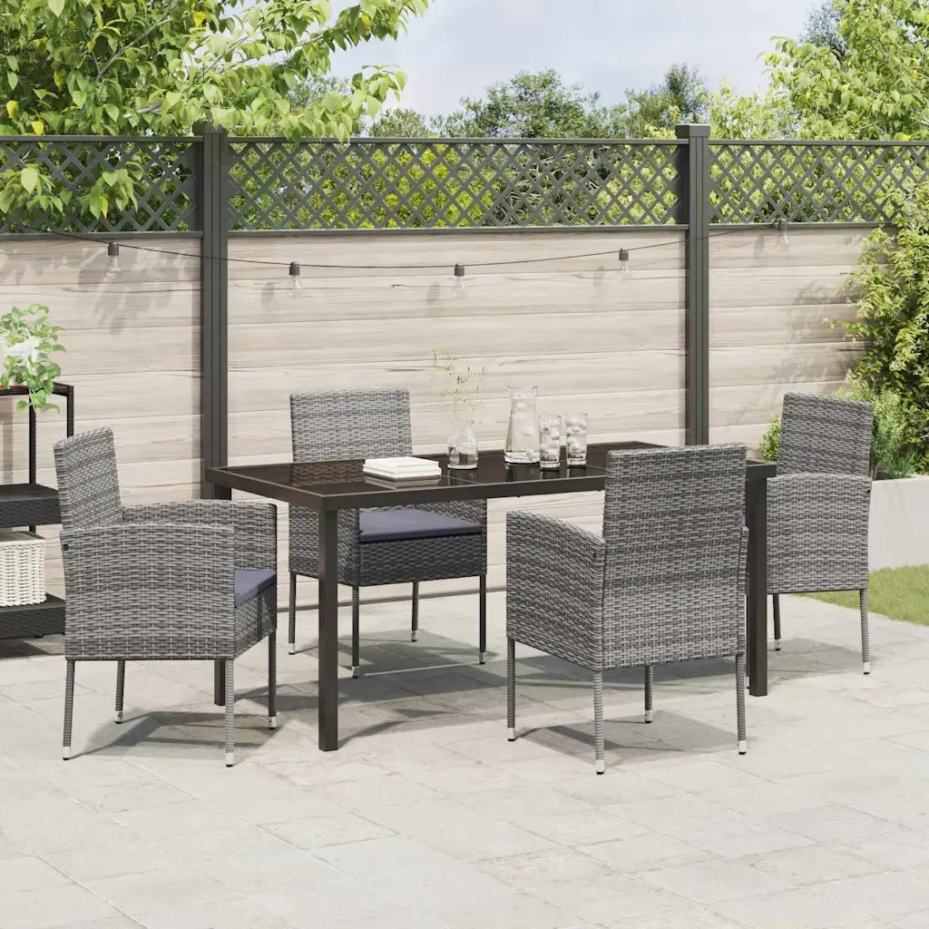 Set da Pranzo per Giardino con cuscino 5 pcs Grigio polyrattan 3380060