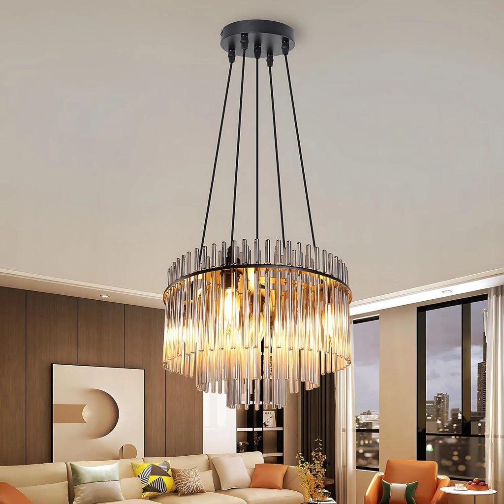 Lampada a Sospensione ZMH Vintage a 5 Fiamme E27 in Vetro Nero (senza Lampadina)