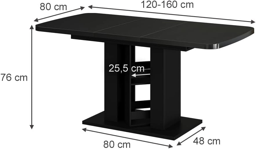 tavolo da pranzo allungabile Fenaro, Nero, 120 x 80 cm, allungabile con estrazione sincronizzata per lunghezza tavolo variabile