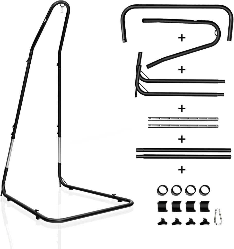 Sostegno per Sedia Sospesa Regolabile, Struttura Resistente con Gancio di Sicurezza, Carico Fino 150KG, Cuscinetti Antiscivolo, Perfetto per Camera da Letto, Patio, Cortile, Piscina, Veranda