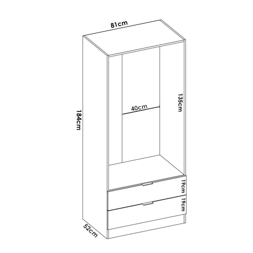 Guardaroba Anya, Mobile appendiabiti per camera da letto, Armadio a 2 ante battenti e 2 cassetti, 81x52h184 cm, Rovere