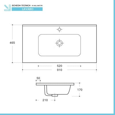 Lavabo da incasso 90x46 cm in ceramica bianco lucido