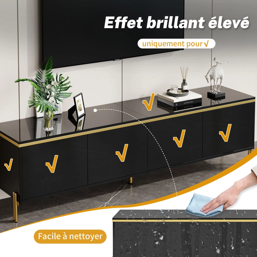 Mobile TV con 4 ante; passacavi preforati; finitura lucida e piedi in metallo; per soggiorno; 170 Ã— 38 Ã— 50 cm
