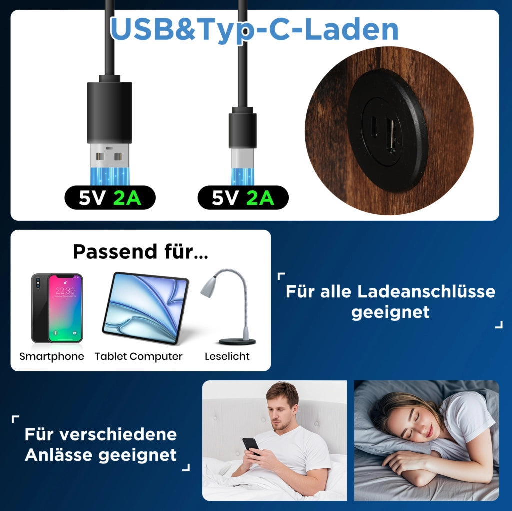 Letto imbottito 160x200 cm con contenitore e ricarica wireless